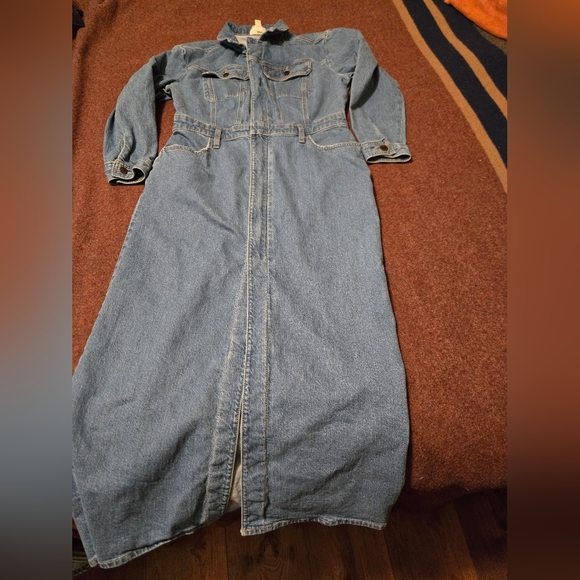 Long Sleeve Denim Maxi Shirtdress - Medium Wash 10 - Picture 1 of 13